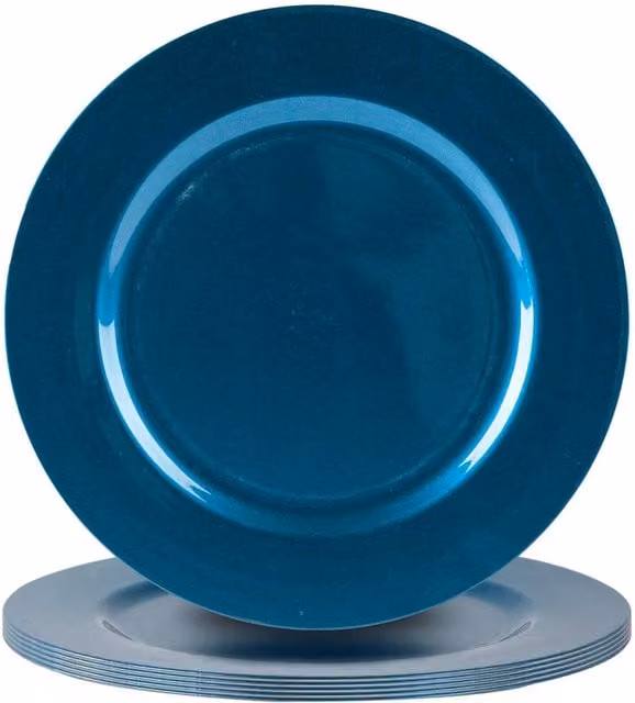Argon Tableware Blue Metallic Melamine Charger Plates, Set of 6