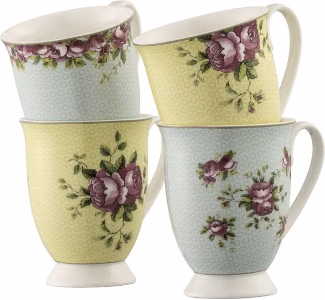 Aynsley China Archive Rose Multicolour Bone China Mug Set of 4