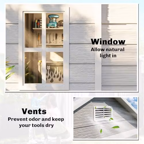 Outsunny Grey Resin Garden Shed with Double Doors, Window, Floor and Side Vents, W/D/H: 182 x 151 x 219 cm – 4