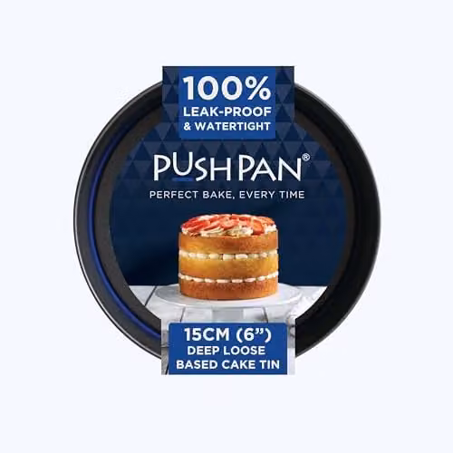 PushPan Set of 2 Non-Stick Round Carbon Steel Cake Tins in Grey and Blue, Diameter: 15 cm, Depth: 15.24 cm