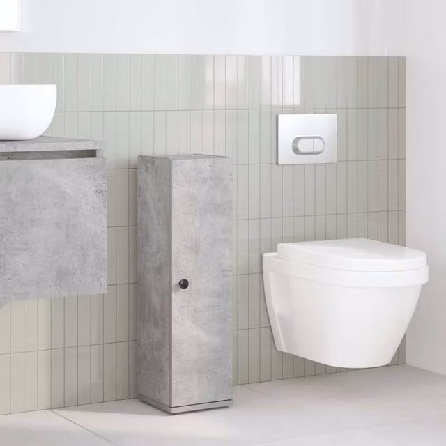 Berkfield Home Modern Freestanding Bathroom Cabinet with Roll Holder in Concrete Grey, W/D/H: 20.5 x 22 x 72 cm