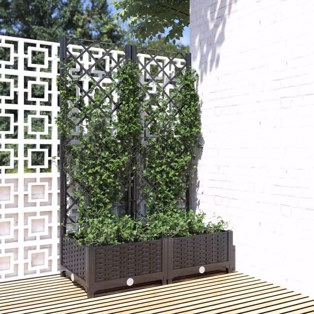 Berkfield Home Beautiful Garden Planter with Trellis, Black, W: 80 cm, D: 40 cm, H: 121.5 cm – 2