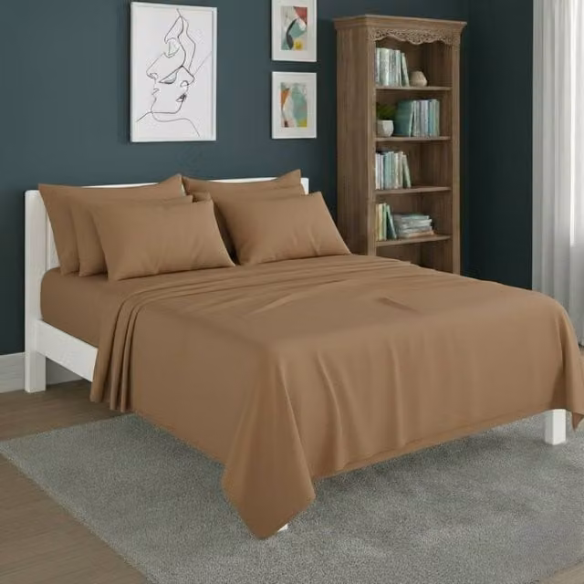 Snug City Plain Poly Cotton Easy Care Fitted Sheet and Matching Pillowcase Set in Beige, Super King