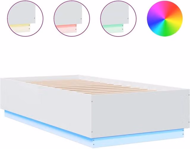 Berkfield Home Single Bed Frame in White with LED Under-Bed Lighting and USB Charging Port, W/D/H: 90 x 190 cm