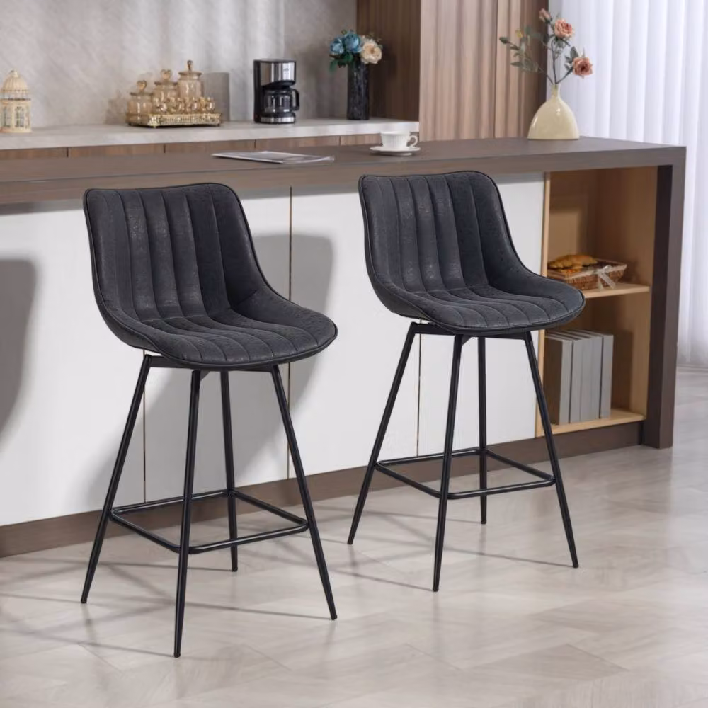 Wyld Haus Lono Set of 2 Black Faux Leather 360 Degree Swivel Counter Stools – 3