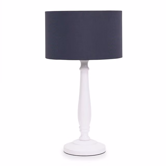 ValueLights Victoria White Table Lamp with Blue Fabric Drum Shade