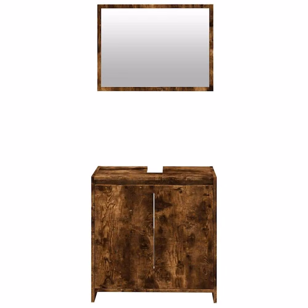 Berkfield Home 2 Piece Brown Smoked Oak Bathroom Furniture Set with Vanity Unit and Freestanding Cabinet, W/D/H: 60 x 33 x 61 cm – 3