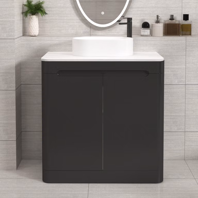 Royal Bathrooms Venice 800mm Matt Nocturne Black Floor Standing 2 Door Vanity Unit with Peak Basin