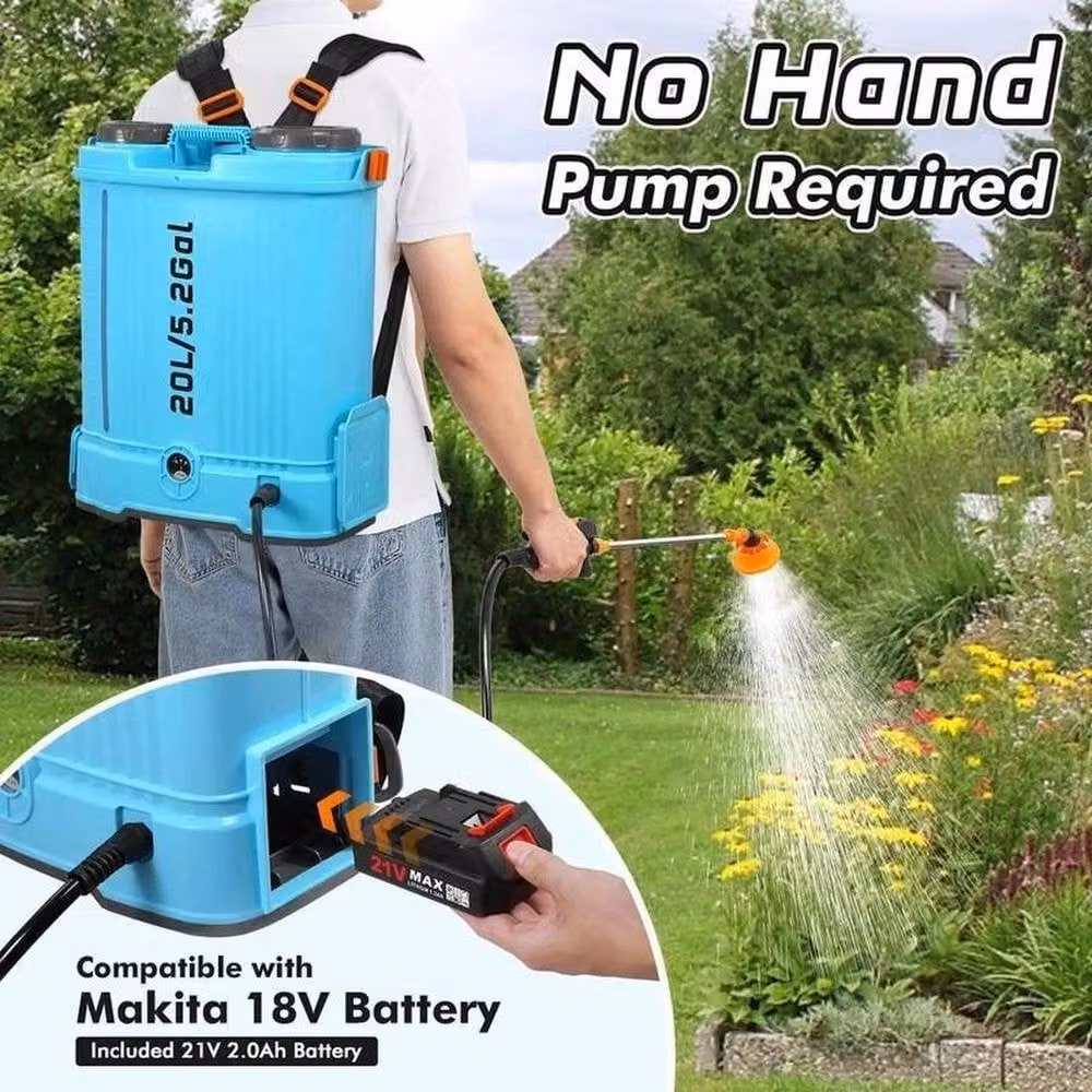 NESTLUNE 20L Cordless Knapsack Sprayer with Rechargeable Battery in Light Blue – 4