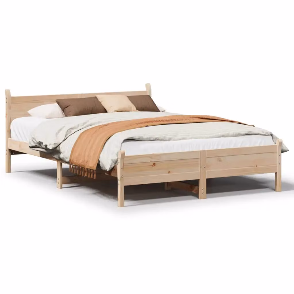 Berkfield Home Double Bed Frame in Brown Solid Pine Wood, W: 135 cm, L: 190 cm – 2