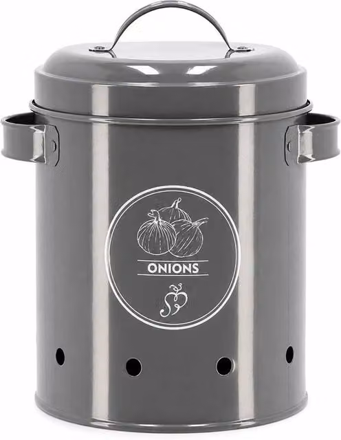 PAWNORA Grey Metal Onion Storage Container with Lid – 1