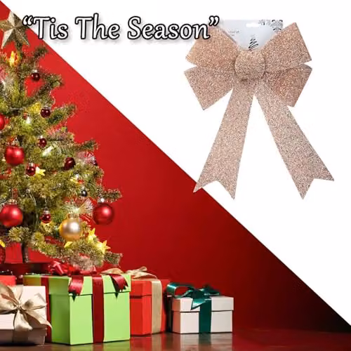 VFM e-Store Light Up Tinsel Bow Christmas Decoration in Rose Gold, W/D/H: 43 x 29 x 10 cm – 6
