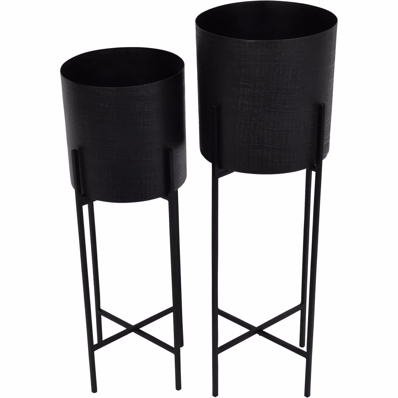Libra Interiors Clyde Set of 2 Modern Round Metal Floor Standing Planters in Matt Black – 3