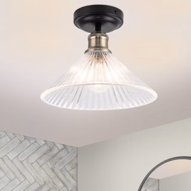 COSYLYTE Bowley Matt Black Glass and Metal Bathroom Ceiling Flush Light