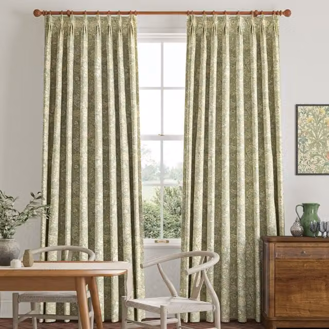 William Morris Double Bough Made To Measure Blackout Cotton Floral Curtains in Green