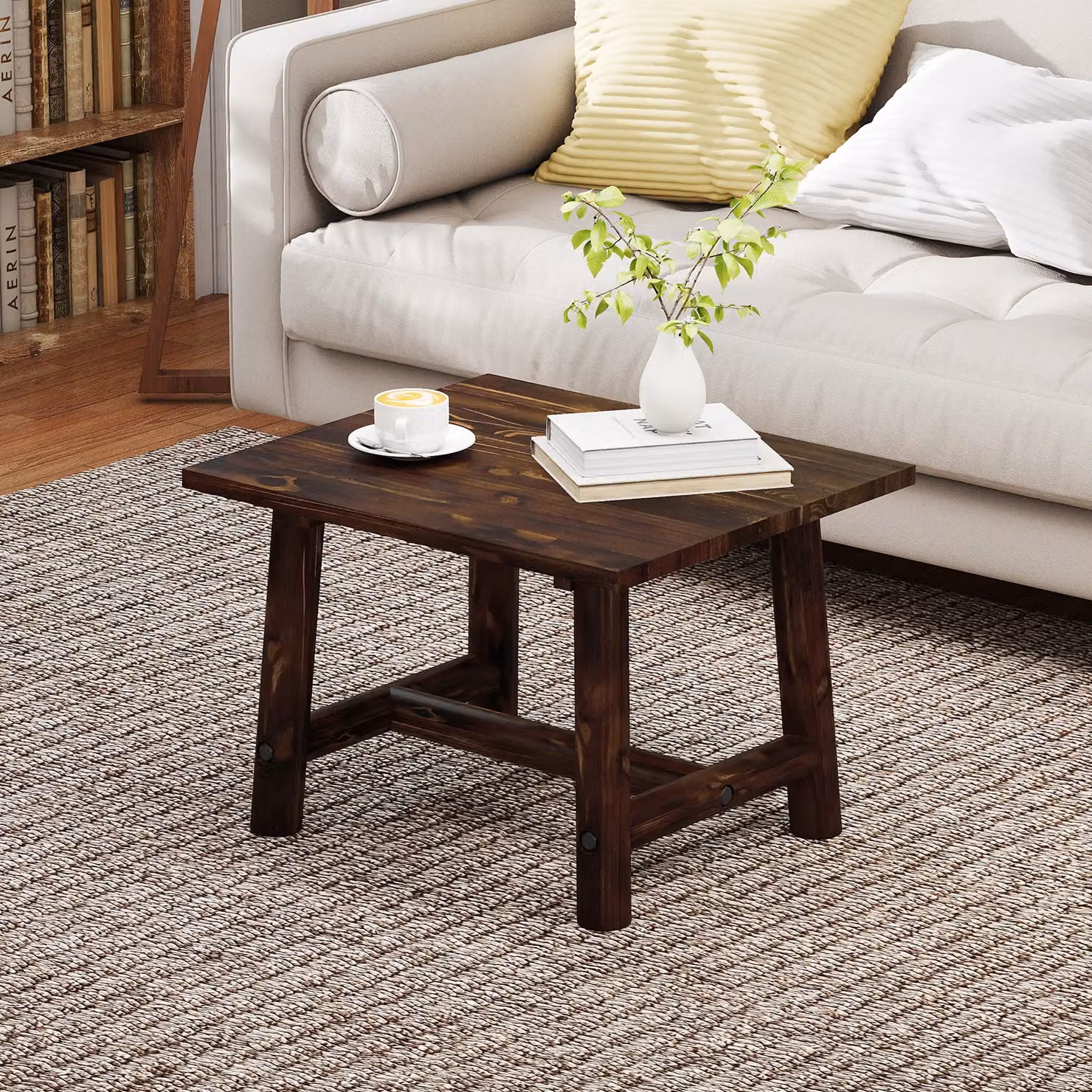 Costway Square Side Table in Brown Solid Pine Wood – 4