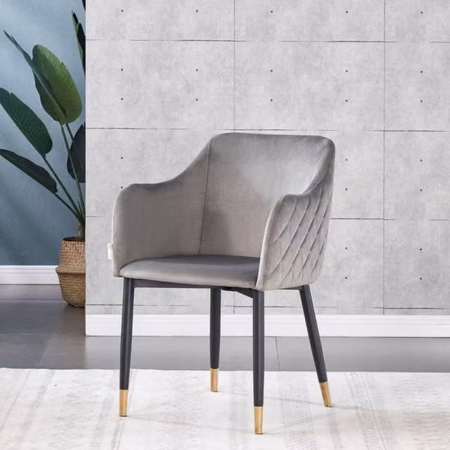 Life Interiors Verona Set of 4 Velvet Dining Chairs in Grey with Gold End Caps