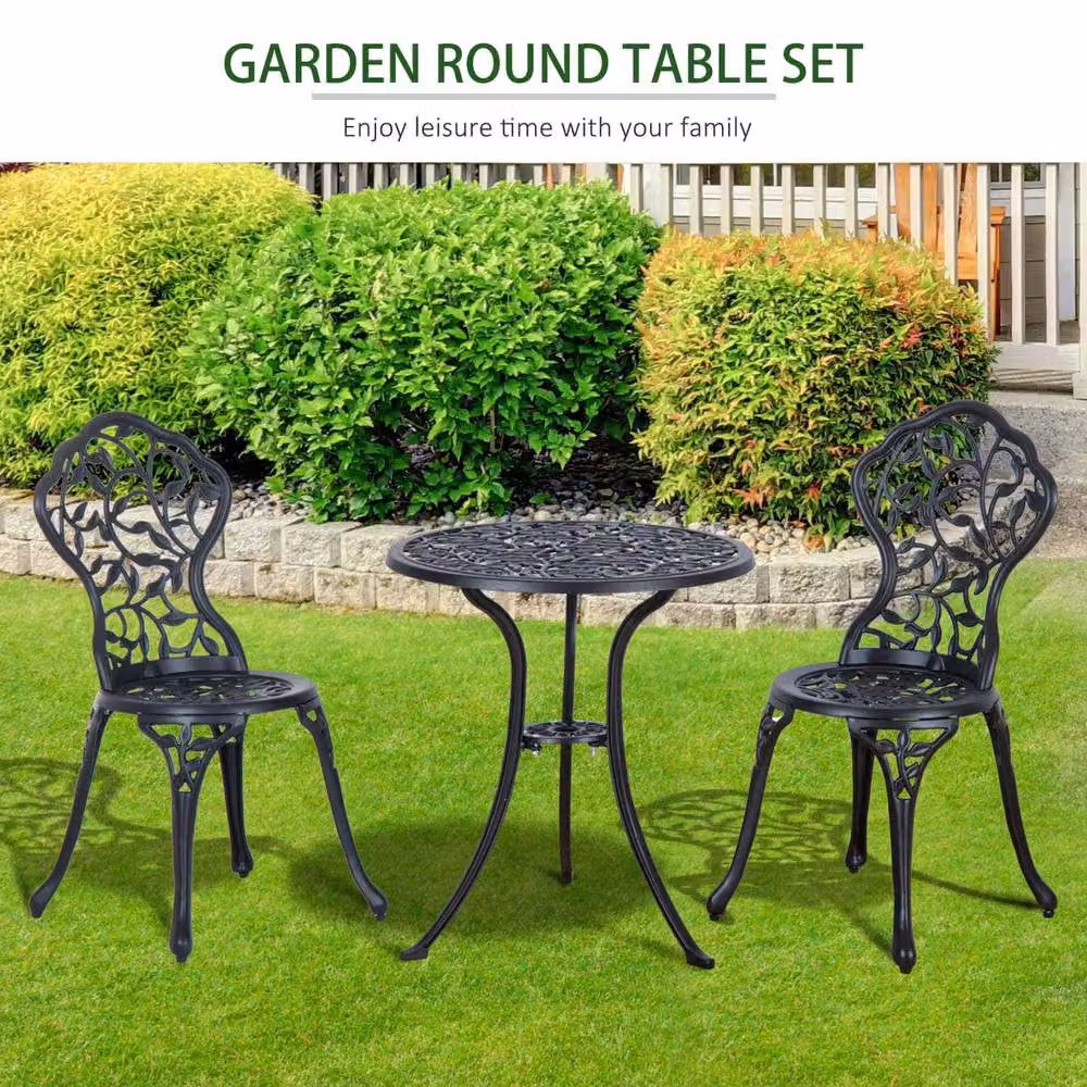 Wyld Haus Kanesu 3 Piece Antique Black Aluminium Bistro Set – 3