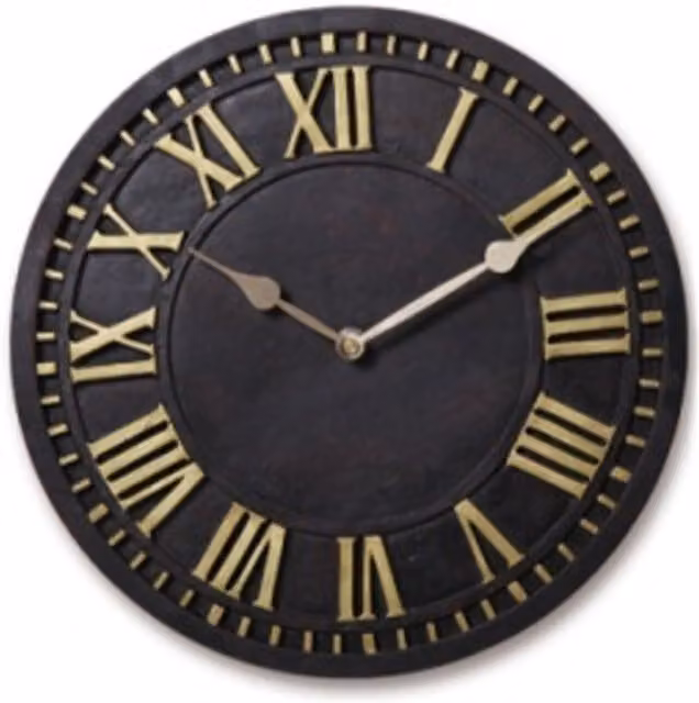 Livingandhome Industrial Round Roman Numeral Wall Clock in Gold and Black with Silent Quartz Movement