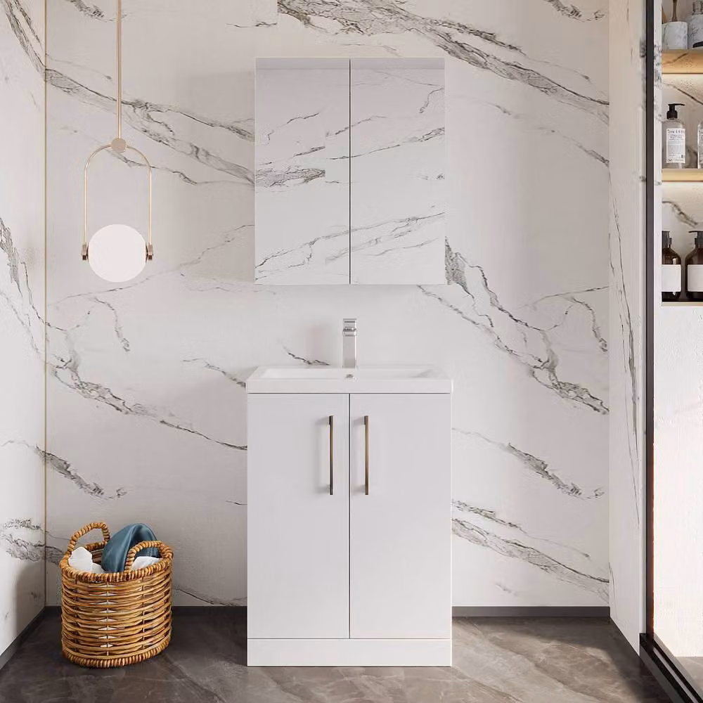 Balterley Gloss White Modern Freestanding Bathroom Vanity Basin Unit with Soft Close Doors, Width: 60 cm – 2