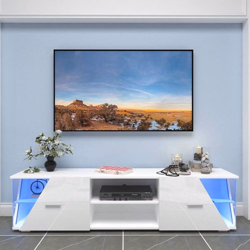 Dprodo High Gloss White TV Unit Cabinet and Stand – 2