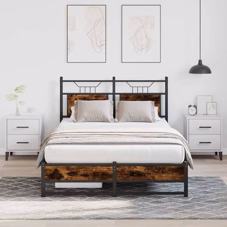 Berkfield Home Small Double Bed Frame in Smoked Oak Brown, Engineered Wood, W/D/H: 120 x 200 cm