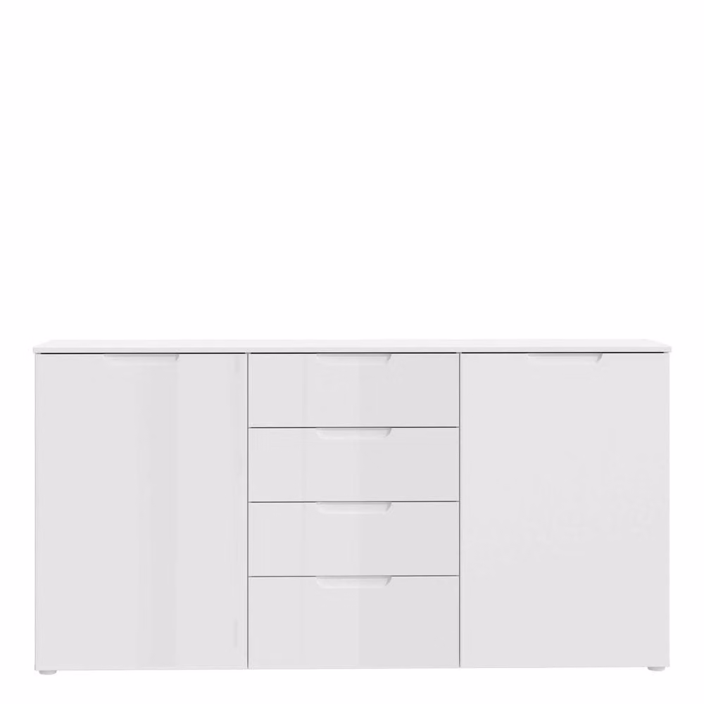 Wyld Haus Leipzig White Gloss Wide Chest of Drawers with 4 Drawers and 2 Doors – 2