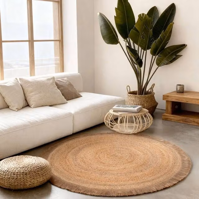 THE RUGS Nuru Gold Braided Reversible Jute Round Living Room Rug, Diameter: 200 cm – 1