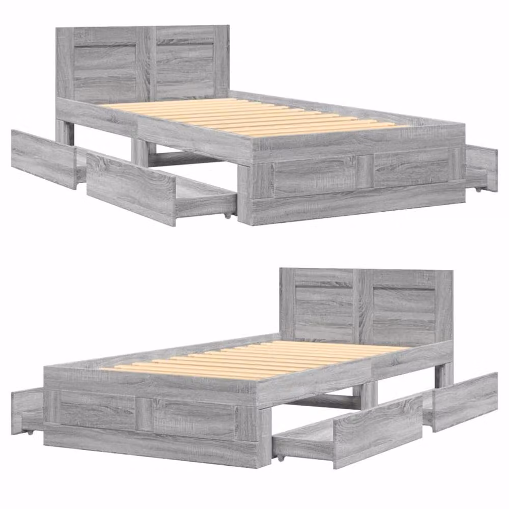 Berkfield Home Durable Bed Frame with Headboard and Drawers, Grey, W/D/H: 90 x 200 x 93 cm – 4