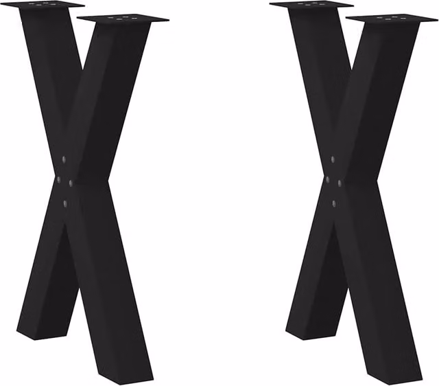 Berkfield Home X-Shaped Dining Table Legs, 2 Piece Black Steel Set, H: 72.5 cm x W: 50 cm
