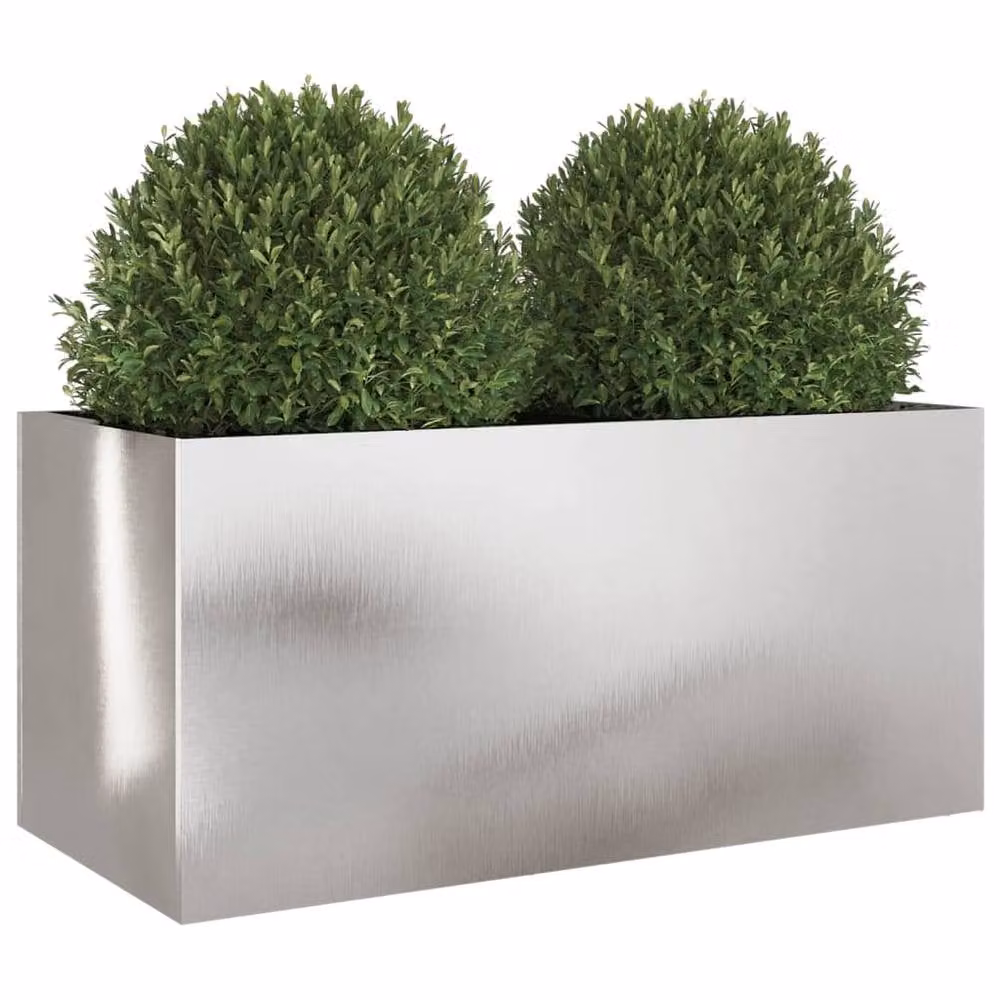 Berkfield Home Stainless Steel Silver Planter Tub W: 62 cm, D: 30 cm, H: 29 cm – 3