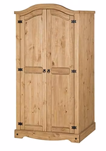 Mercers Furniture Corona 2 Door Arch Top Double Wardrobe in Solid Pine, H 190 cm x W 100 cm x D 51 cm – 1