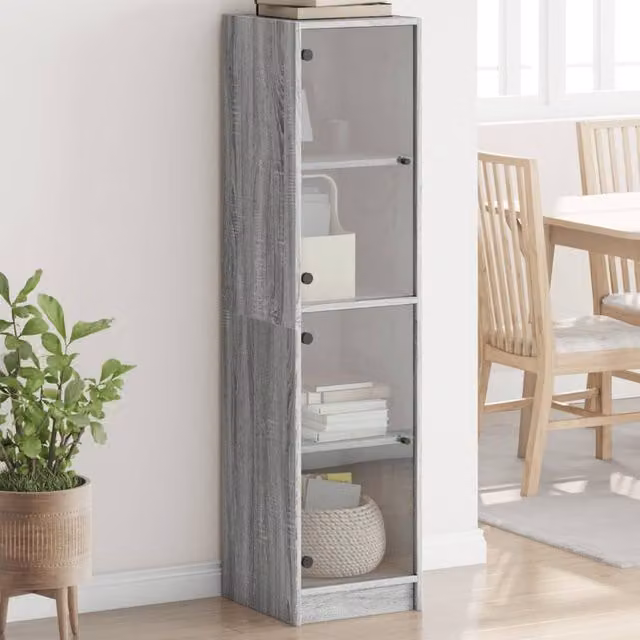 Berkfield Home Modern Highboard with Glass Doors in Grey Sonoma, W/D/H: 35 x 37 x 142 cm – 1
