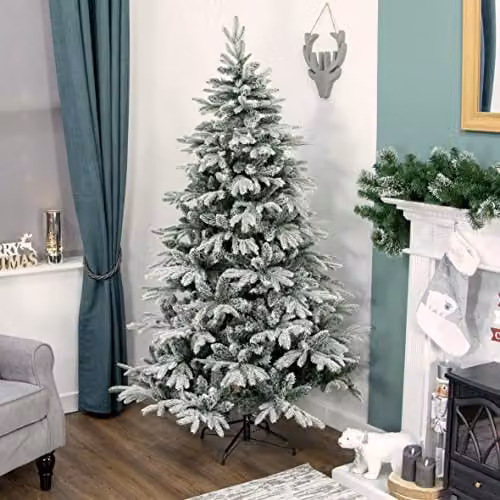 The Christmas Workshop 72059 Classic Deluxe Snowy Artificial Christmas Tree in White and Green, H 180 cm x W 116 cm x D 116 cm – 1