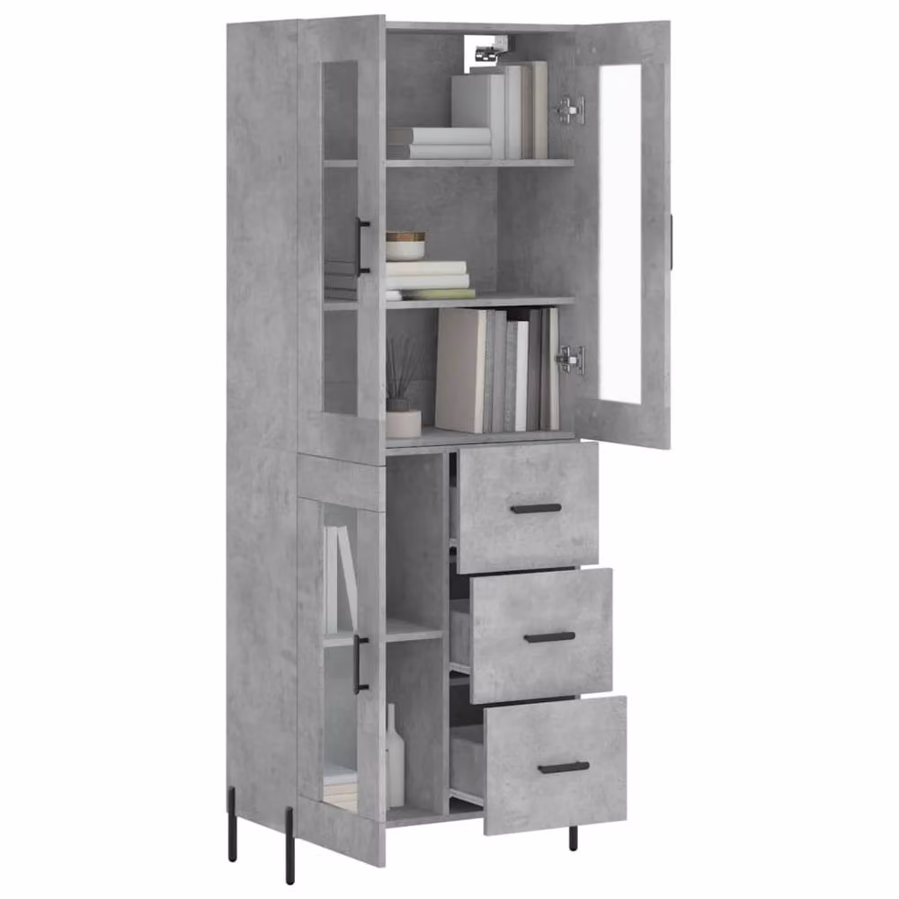 Berkfield Home Modern Highboard in Concrete Grey, W/D/H: 69.5 x 34 x 180 cm – 3