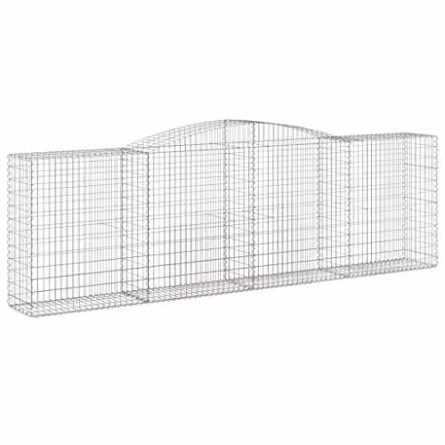 vidaXL Set of 4 Arched Gabion Baskets in Silver Galvanised Steel, W/D/H: 400 x 50 x 120/140 cm
