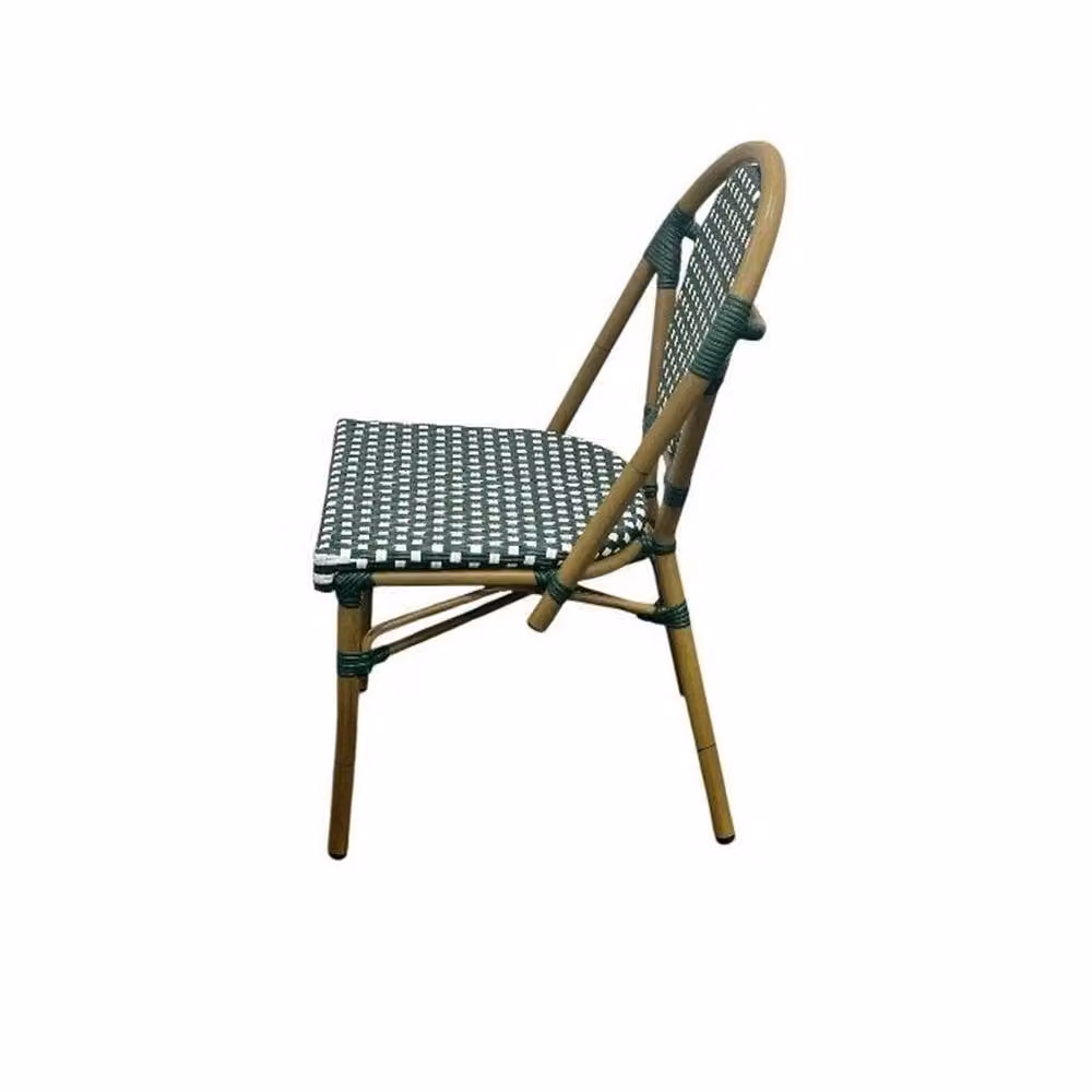 NESTLUNE Set of 2 Green Polyrattan Bistro Chairs for Outdoor Garden and Cafe Use – 2