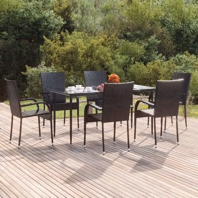 Berkfield Home 7 Piece Black Poly Rattan Garden Dining Set – 1