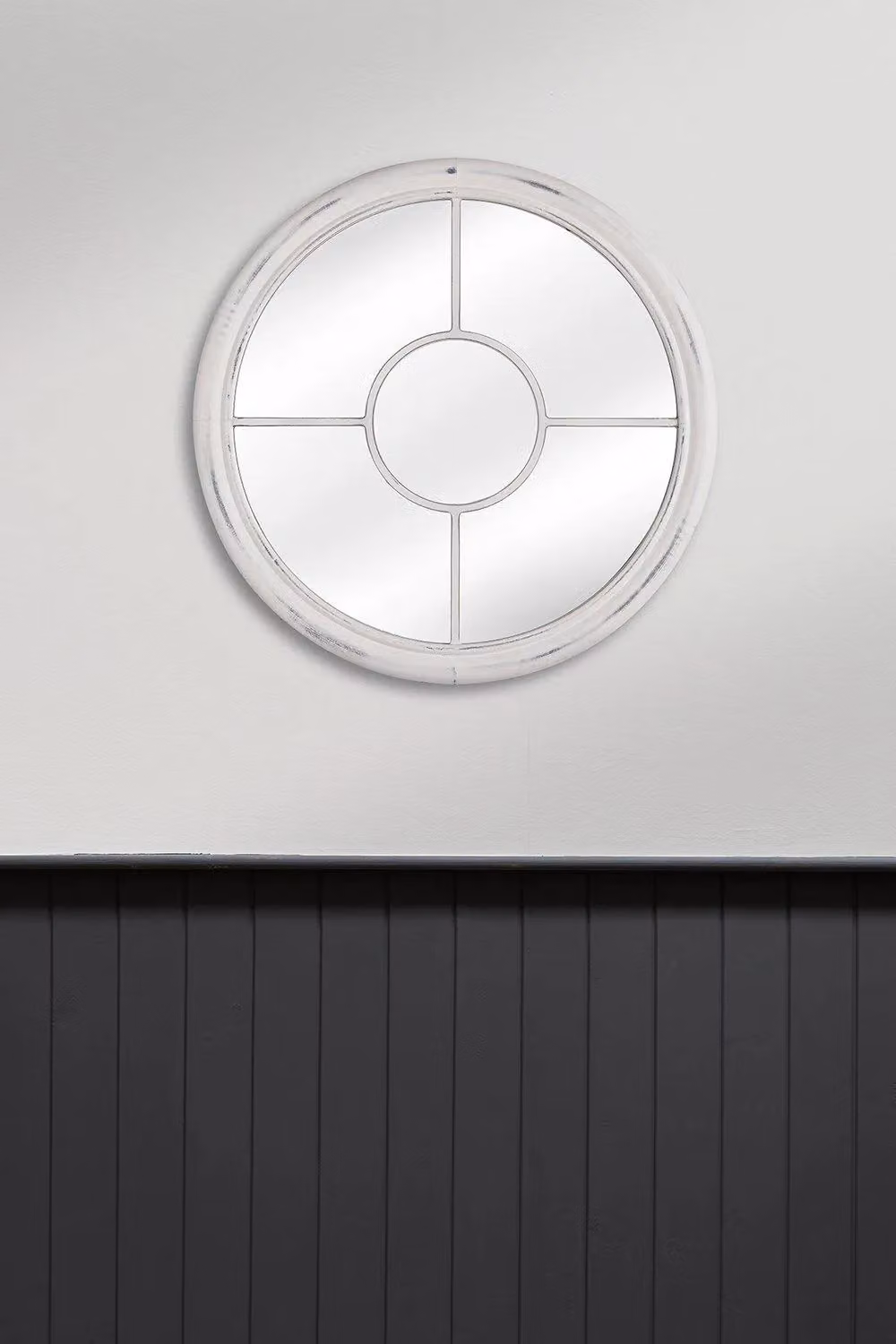 Nielsen Design Beth Round Wood Porthole Wall Mirror in Distressed White, W/D/H: 50 x 50 x 1 cm – 3