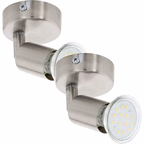 Loops 2 Pack Modern Silver Metal Wall Spot Lights with Included LED GU10 Bulbs