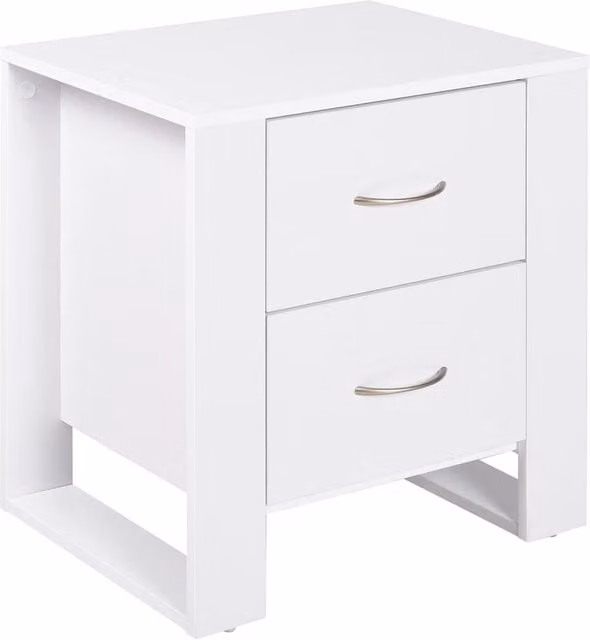 HOMCOM 2 Drawer Boxy Bedside Table with Handles and Elevated Base in White