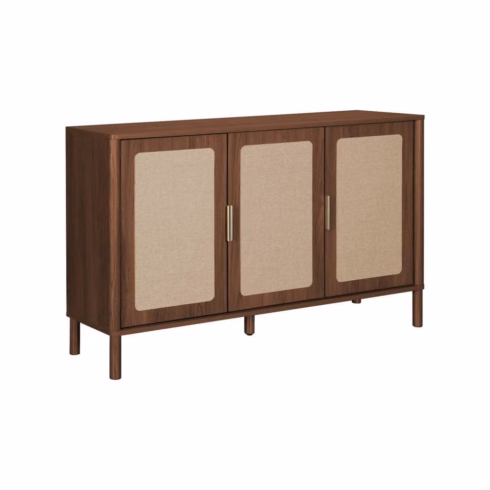 sweeek Vintage 3-Door Sideboard with Wood Decor and Cane in Dark Brown – 2