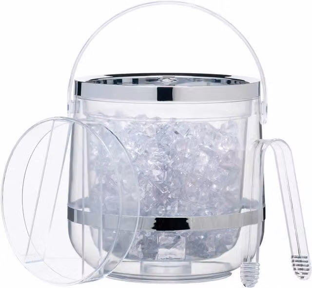 BarCraft Transparent Double Walled Insulated Acrylic Ice Bucket with Lid and Tongs