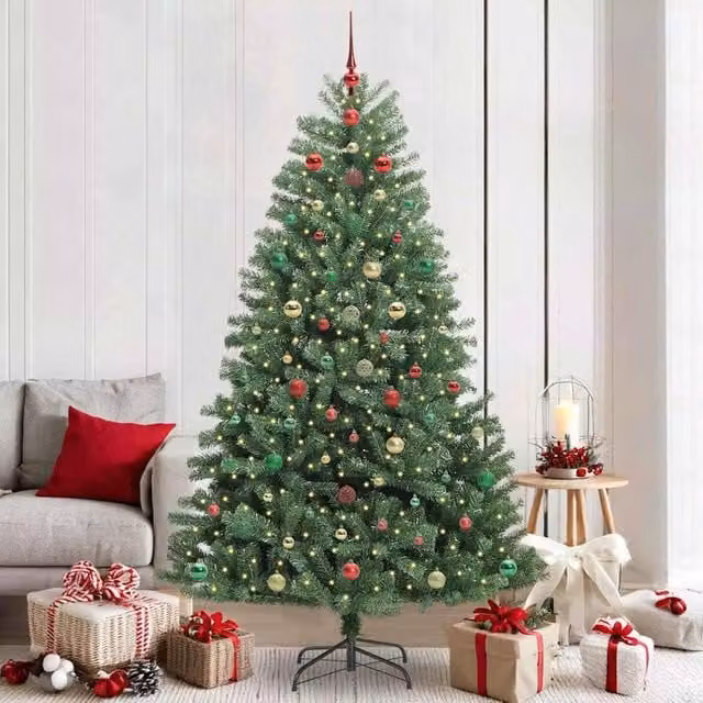 Berkfield Home Artificial Hinged Christmas Tree in Green, Height: 210 cm
