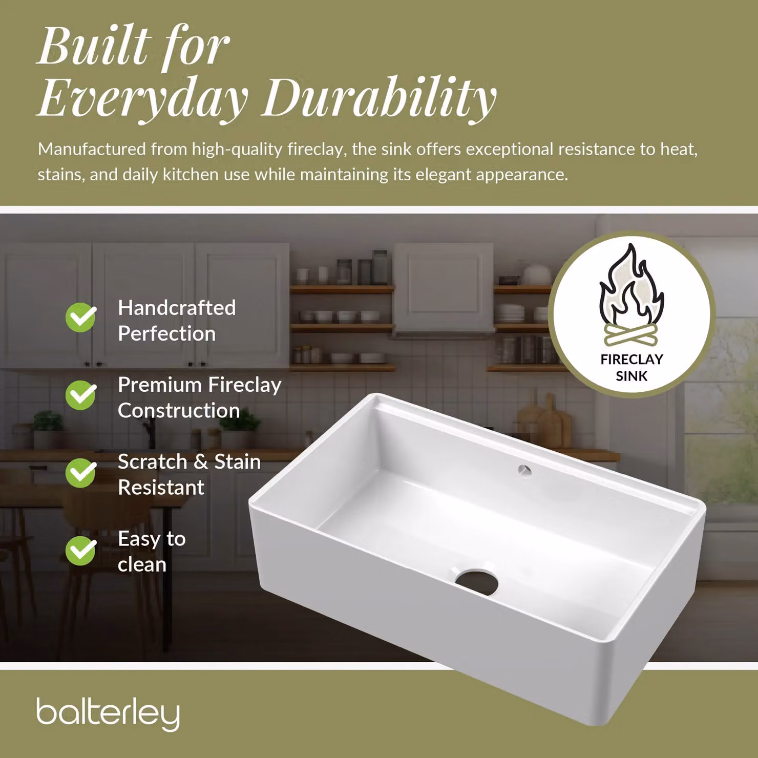 Balterley White Ceramic 1 Bowl Kitchen Sink with Ledge and Overflow, W: 79.5 cm – 4