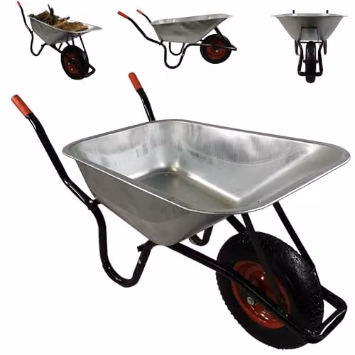 Samuel Alexander Heavy Duty Galvanised Metal Garden Wheelbarrow with Pneumatic Tyre, Silver, 90 Litre, 150kg Capacity, W/D/H: 61.0 x 57.0 x 23.0 cm