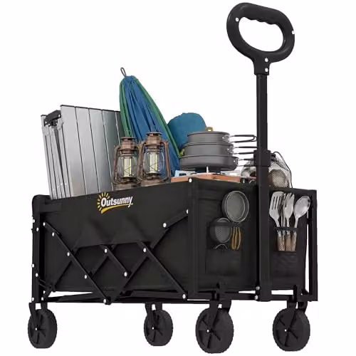 Outsunny 60L Foldable Festival Trolley with Wheels and Drop-Down Tailgate, Black – 1