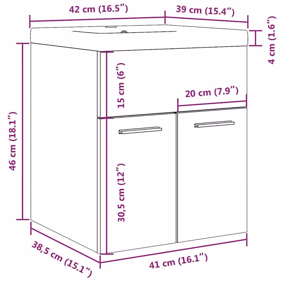 Berkfield Home 2 Piece Rustic Brown Bathroom Furniture Set with Vanity Unit and Hinged Doors – 3