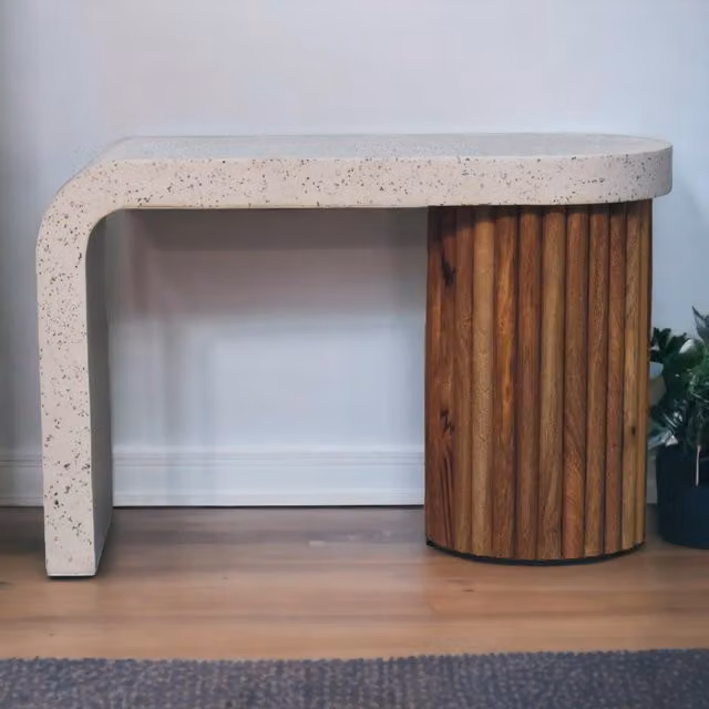 Aosom UK Solid Mango Wood Coffee Table with Hand-painted Terrazzo Top in Brown and White, W/D/H: 70 x 30 x 45 cm – 1