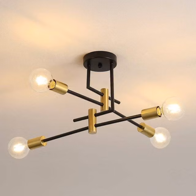 Pheashine Scandinavian Retro Asymmetrical Ceiling Light in Black and Gold/Brass, E27, 55 cm – 1